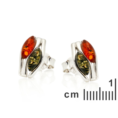 Pendientes de botón de ámbar multicolor marquesa, plata rodiada 925, 4x8 mm