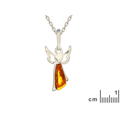 Irregular cognac Baltic amber angel pendant, rhodium-plated 925 silver, 5x12 mm