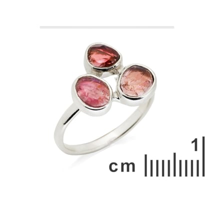 Bague avec tourmaline multicolore irrégulière naturelle, en argent rhodié 925