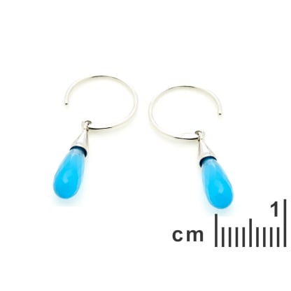 Chalcedonohrhänger Eiszapfen blau gefärbt, 925 Silber rhodiniert, 5x15 mm