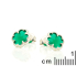 Pendientes de botón trébol de ónix verde natural, en plata rodiada 925, 8 mm