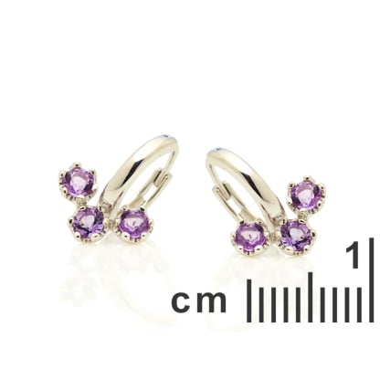 Boucles d'oreilles créoles avec améthyste violette, argent rhodié 925, 3 mm