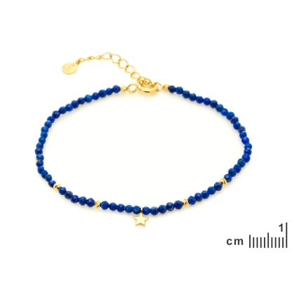 Bracelet avec lapis lazuli bleu irrégulier, argent doré 925, 15,5+3 cm