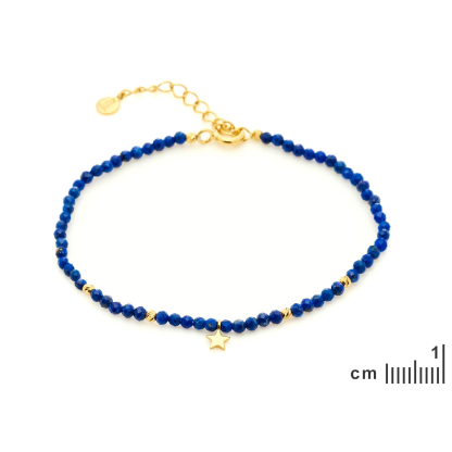 Pulseira de lápis-lazúli afegão azul irregular, prata dourada 925, 15,5+3 cm
