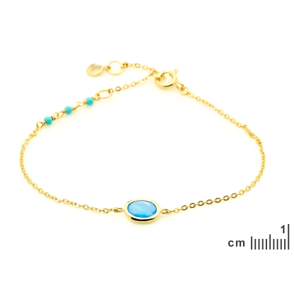 Bracelet avec calcédoine bleue ovale teintée, argent doré 925, 15,5+1,5+1,5 cm