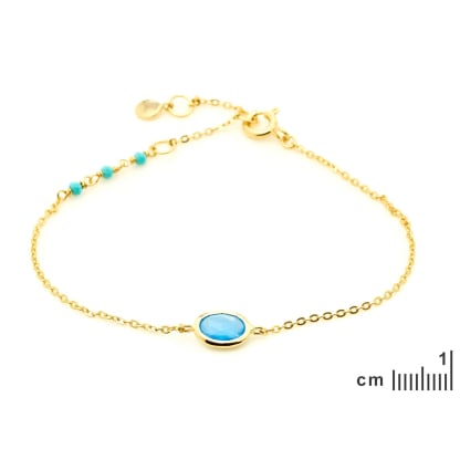 Chalcedonarmband blau oval gefärbt, 925 Silber vergoldet, 15,5+1,5+1,5 cm