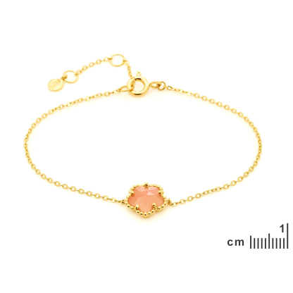 Pulsera flor de 5 pétalos de cuarzo rosa, plata dorada 925, 15,5+1,5+1,5 cm