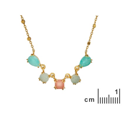 Collier avec quartz rose goutte naturel, en argent doré 925, 42+4 cm
