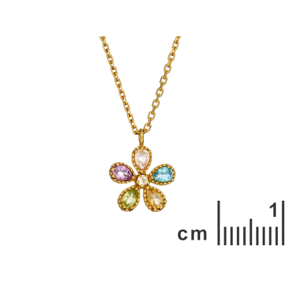 Colier floare multipiatră multicoloră picătură, argint aurit 925, 42+3 cm