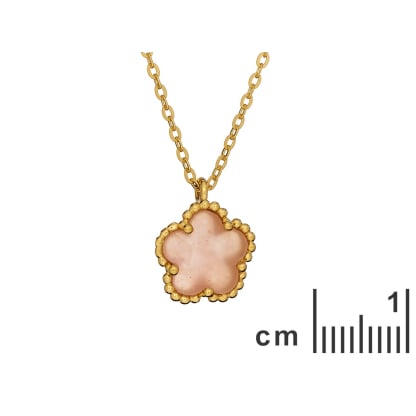Collar flor de 5 pétalos de cuarzo rosa natural, en plata dorada 925, 42+3 cm