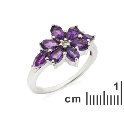 Anillo de amatista violeta gota natural, en plata rodiada 925, 2x1,5 cm