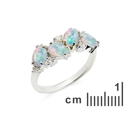 Natural drop white opal ring, rhodium-plated 925 silver, 2x0.7 cm