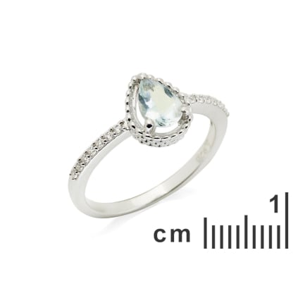 Natural drop blue aquamarine ring, rhodium-plated 925 silver, 0.8x1 cm