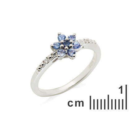 천연 블루 원형 탄자나이트 큐빅 지르코니아 꽃 반지, 925 로듐 도금 실버, 0.5x0.5 cm