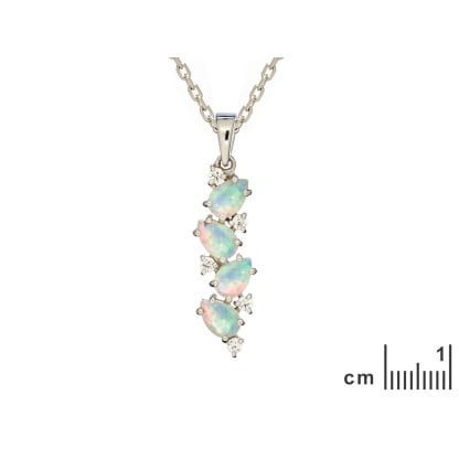 Natural drop white opal pendant, rhodium-plated 925 silver, 4x6 mm