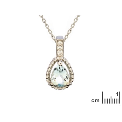 Natural drop blue aquamarine pendant, rhodium-plated 925 silver, 5x7 mm