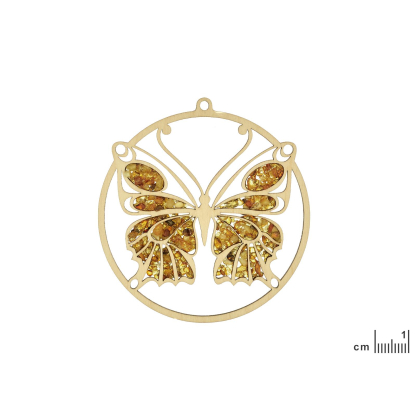 Amber butterfly charging plate, diameter 11 cm