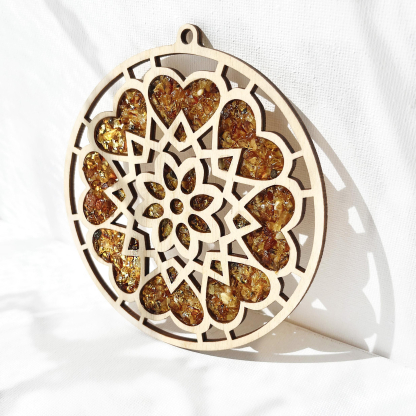 Amber heart charging plate, diameter 11 cm