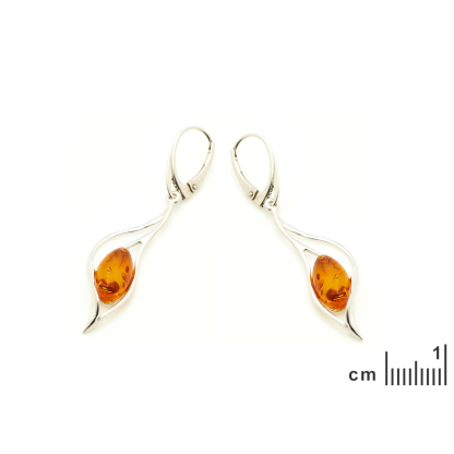 Pendientes largos de ámbar báltico coñac ovalado, plata rodiada 925, 10x15 mm