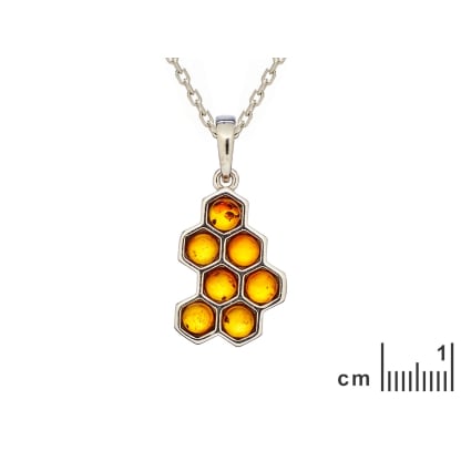 Pendentif rayon de miel avec ambre cognac rond, argent rhodié 925, 5 mm