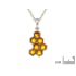 Round cognac Baltic amber honeycomb pendant, rhodium-plated 925 silver, 5 mm