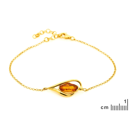 Natural oval cognac Baltic amber bracelet, gold-plated 925 silver, 16+3 cm