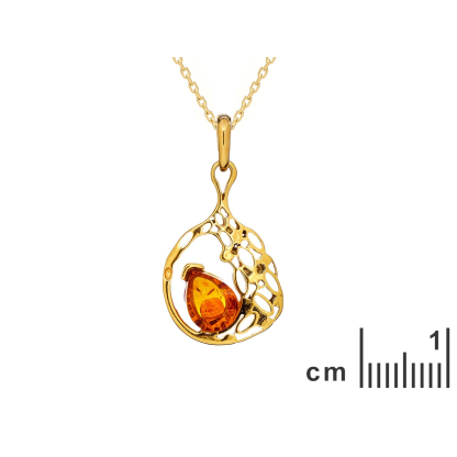 Natural drop cognac Baltic amber pendant, gold-plated 925 silver, 8x10 mm