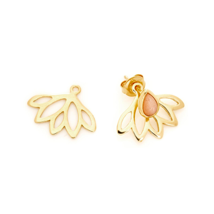 Lotus flower stud ear jackets, gold-plated 925 silver, 1.9x1.5 cm