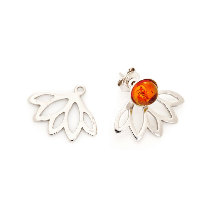 Lotus flower stud ear jackets, rhodium-plated 925 silver, 1.9x1.5 cm