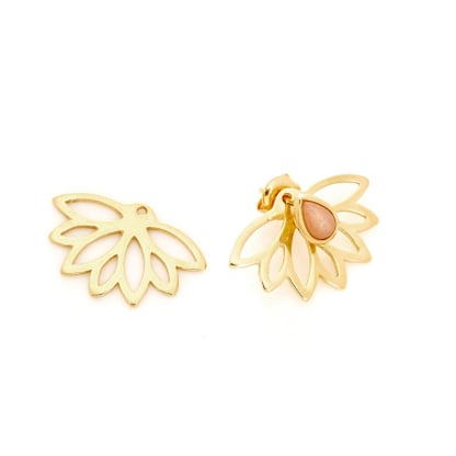 Brincos ear jacket flor de lótus, em prata dourada 925, 2,3x1,5 cm