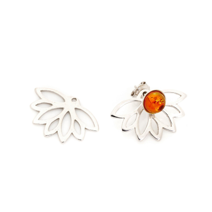 Lotus flower stud ear jackets, rhodium-plated 925 silver, 2.3x1.5 cm