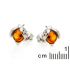 Brincos joaninha de âmbar báltico cognac redondo, prata rodiada 925, 7 mm