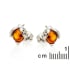 Pendientes de botón mariquita de ámbar coñac redondo, plata rodiada 925, 7 mm