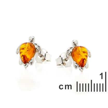 Cercei broască țestoasă chihlimbar coniac picătură, argint rodiat 925, 5x7 mm