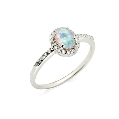 Oval ring with opal and zirconium oxide, in rhodium-plated silver 925