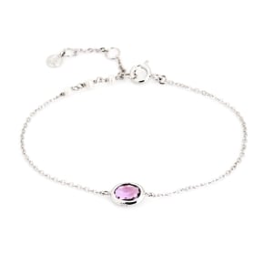 Doğal oval mor ametist bileklik, rodyum kaplama 925 gümüş, 15,5+1,5+1,6 cm