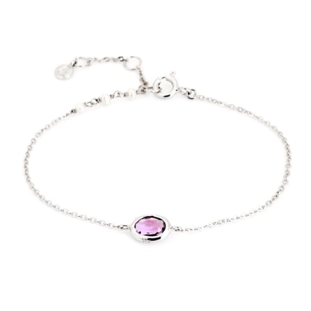 Oval purple amethyst bracelet, rhodium-plated 925 silver, 15.5+1.5+1.6 cm