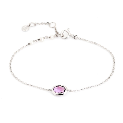 Amethystarmband violett oval natur, 925 Silber rhodiniert, 15,5+1,5+1,6 cm