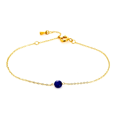 Brățară lapislazuli albastru rotund, oțel inoxidabil auriu PVD, 15,5-2-2 cm