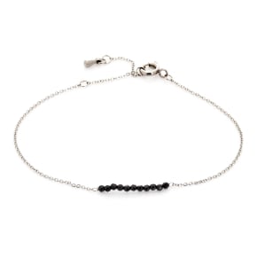 Pulseira de espinela preta irregular natural, em aço inoxidável, 15,5-2-2 cm
