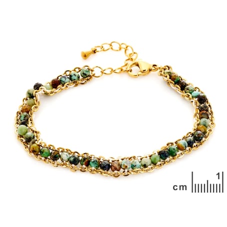Reconstituted blue turquoise bracelet, PVD gold-plated stainless steel