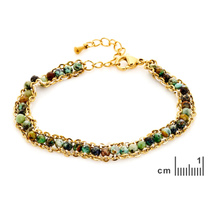 Reconstituted blue turquoise bracelet, PVD gold-plated stainless steel