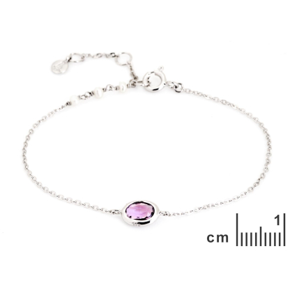 Bracciale in ametista viola ovale naturale, argento rodiato 925, 15,5+1,5+1,6 cm