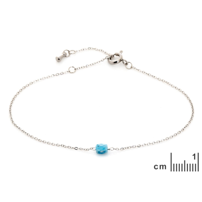 Pulseira de turquesa azul quadrada reconstituída, aço inoxidável, 15,5-2-2 cm