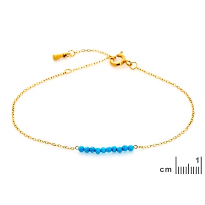Pulsera de turquesa azul reconstituida, acero inoxidable dorado PVD, 15,5-2-2 cm