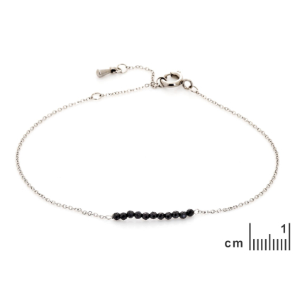 Bracelet avec spinelle noir irrégulier naturel, en acier inoxydable, 15,5-2-2 cm