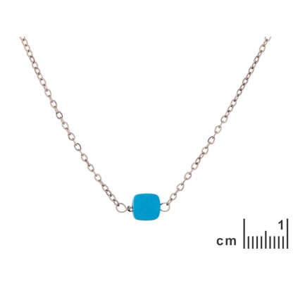 Reconstituted square blue turquoise necklace, stainless steel, 42-2.5-2.5 cm