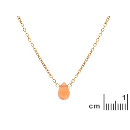 Drop pink moonstone necklace, PVD gold-plated stainless steel, 41.5-3-3 cm