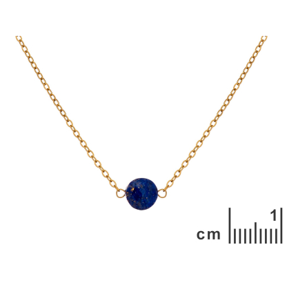 Collier avec lapis lazuli bleu rond, acier inoxydable doré PVD, 42-3-3 cm