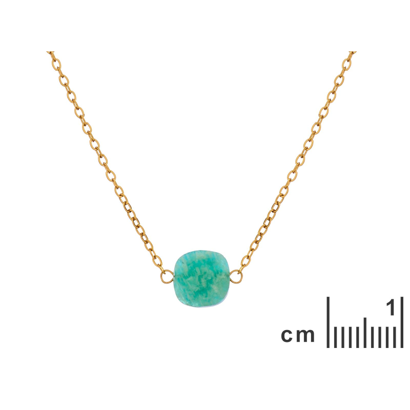 Collana di amazzonite blu quadrata in acciaio dorato, per custodire la tua serenità interiore — foto 2